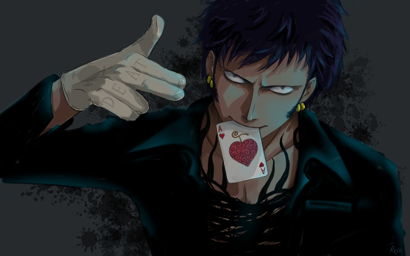 Download wallpaper look, heart, map, earrings, art, Anime, guy, ACE, Anime, One  Piece, glove, Trafalgar Law, Big jackpot, section other in resolution  1440x900