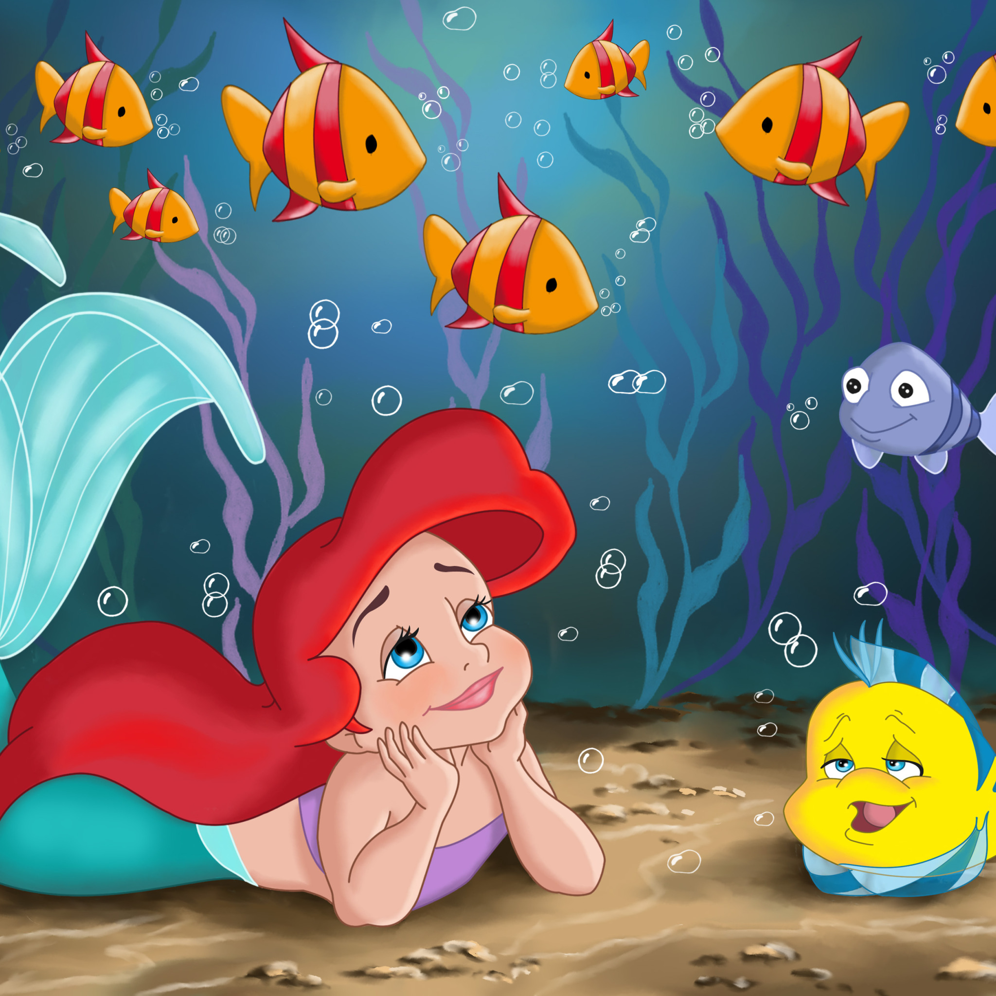 Download wallpaper sea, fish, algae, childhood, cartoon, mermaid, tale, the  beauty, Princess, child, sea, Ariel, Ariel, movie, fanart, fanart, section  films in resolution 2048x2048