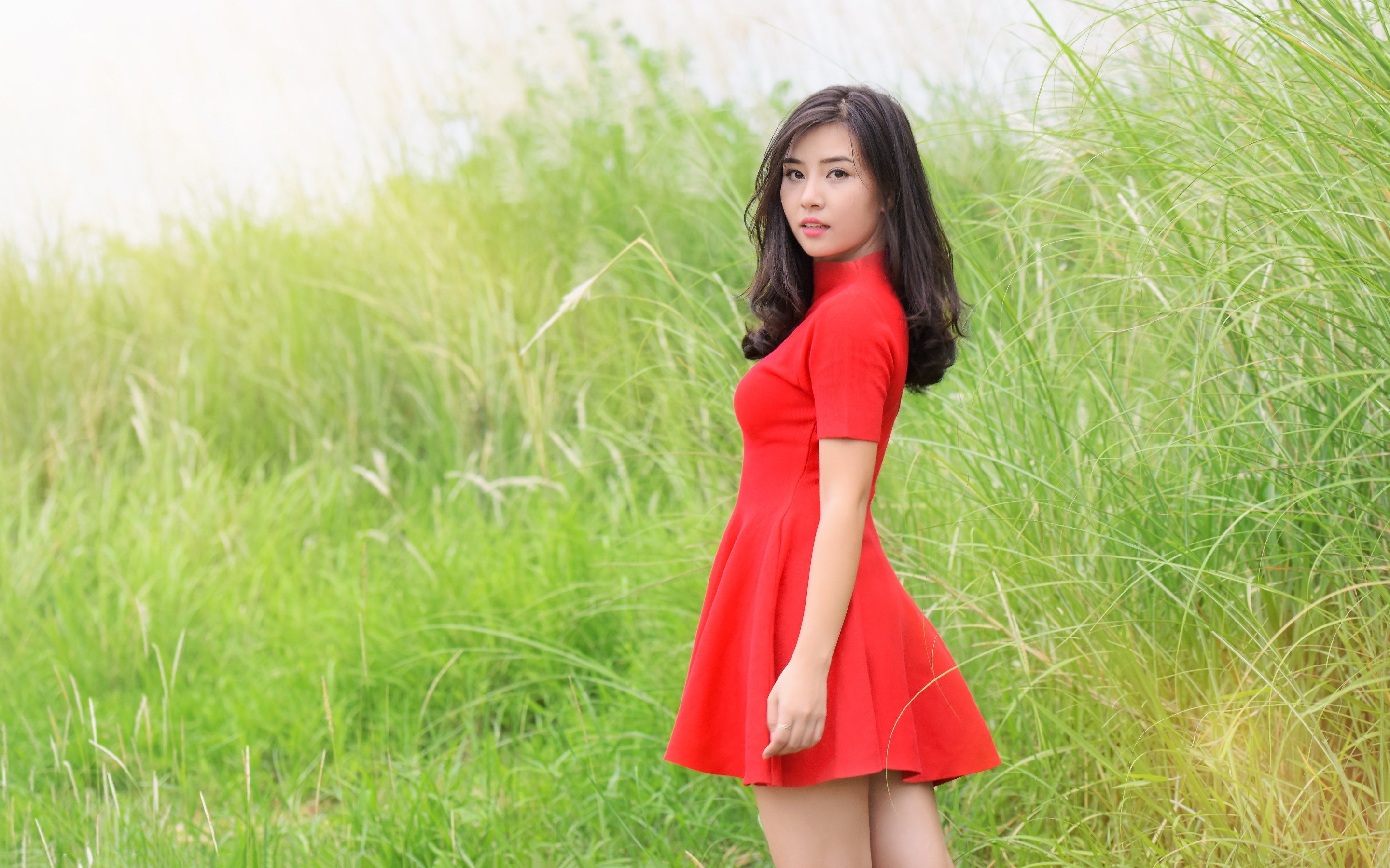 GoodFon.com - Free Wallpapers, download. summer, look, girl, red, dress, le...