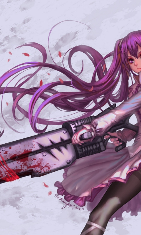 Download wallpaper girl, smile, weapons, blood, anime, petals, art, mine,  Fox, akame ga kill!, section seinen in resolution 480x800