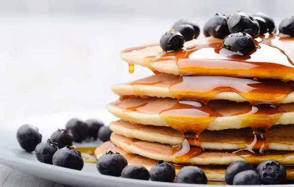 Picture berries, food, blueberries, honey, honey, pancakes, blueberries, pancakes, pancakes