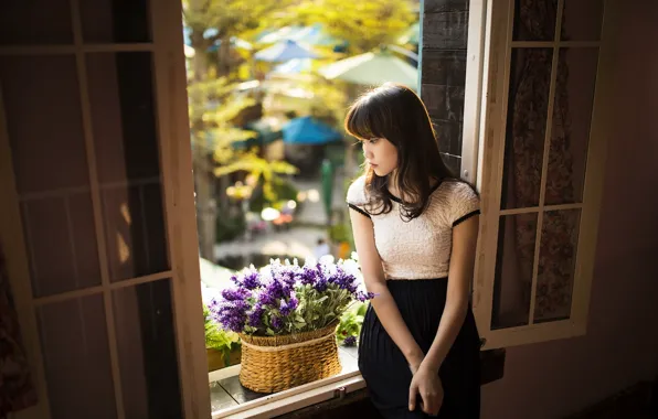 Picture summer, girl, mood, window, Asian