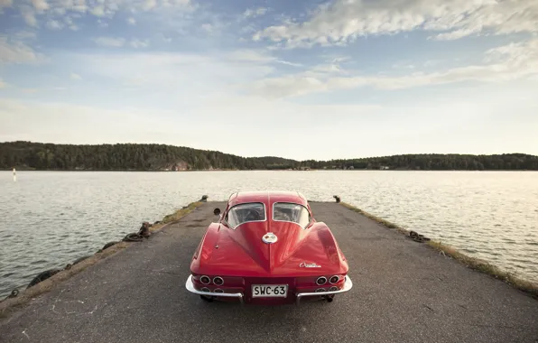 Picture lake, Corvette, Chevrolet, pierce, back, Sting Ray, 1963, tail lights