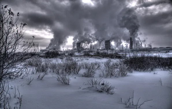 Picture winter, plant, smoke, smoke, winter, factory, nuclear, nuclear power plant