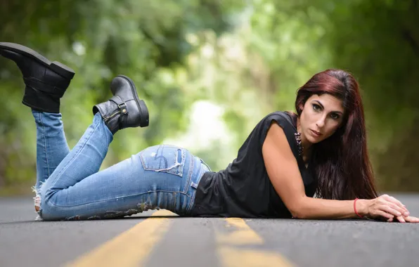 Picture road, look, pose, model, jeans, shoes, on the road, Lexi Muhlenbeck