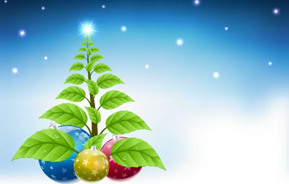 Picture leaves, drops, snow, holiday, balls, graphics, new year, Christmas, tree, christmas, new year