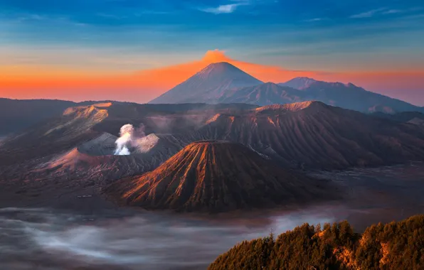 Picture the sky, mountains, smoke, island, the volcano, sky, mountains, island, fantastic, Bromo, Java, Java, volcano, …