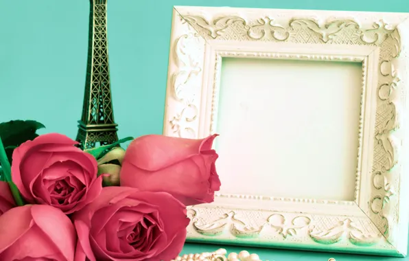 Picture flowers, roses, frame, Paris, vintage, pink, vintage, flowers, roses