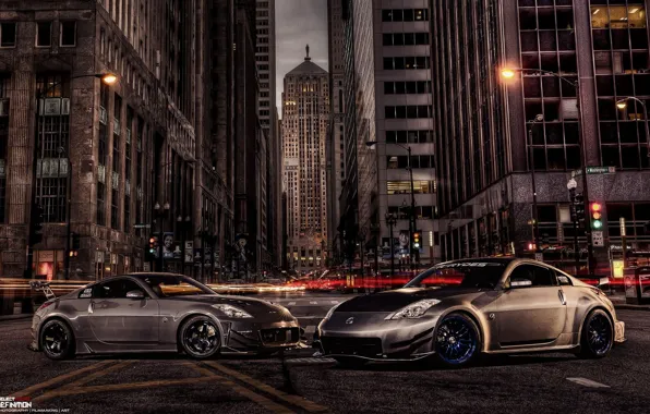 Picture car, night, the city, tuning, tuning, rechange, nissan 350z