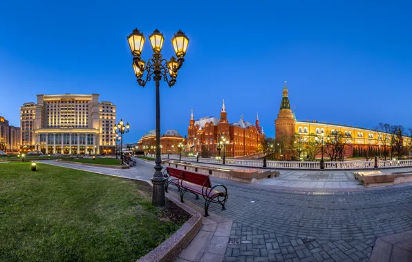 Picture lights, Moscow, The Kremlin, Russia, Manezhnaya square