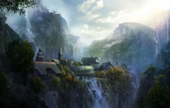 Picture landscape, mountains, the city, art, The Lord of the Rings, Rivendell
