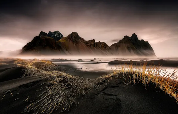 Picture Iceland, Stokksnes, black sand