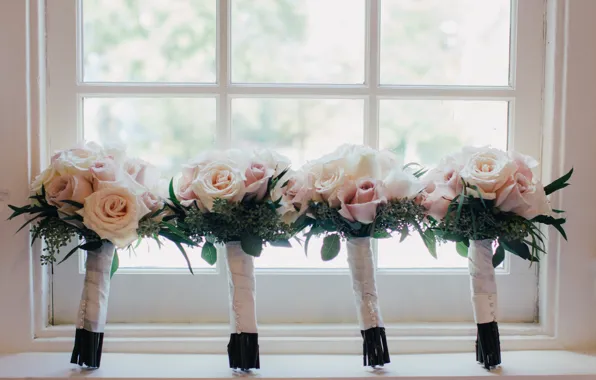 Picture flowers, roses, window, wedding, bouquets