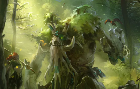 Picture green, forest, tree, valve, dota 2, enchantress, treant protector