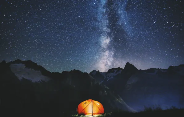 Picture the sky, night, tent, the milky way