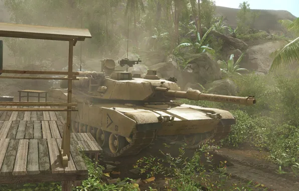 Picture palm trees, tank, Crysis, hut