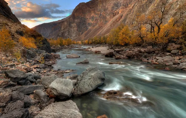 Picture autumn, river, October, Altay