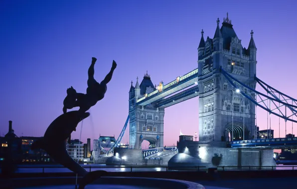 Picture England, London, Sunset, Home, Lights, Bridge, River, Fountain, UK, Twilight, Tower bridge, Bridge, Sunset, Lights, …