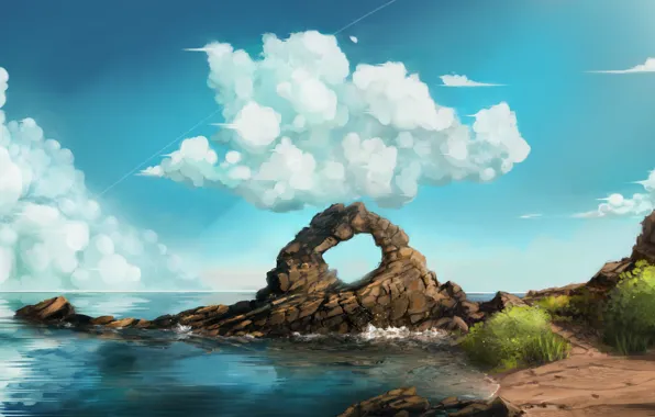 Picture sea, the sky, clouds, rocks, shore, art, arch