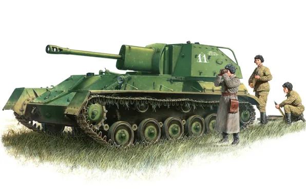 Picture figure, art, installation, easy, artillery, SAU, Soviet, WW2., SU-76, self-propelled, used, The great Patriotic war