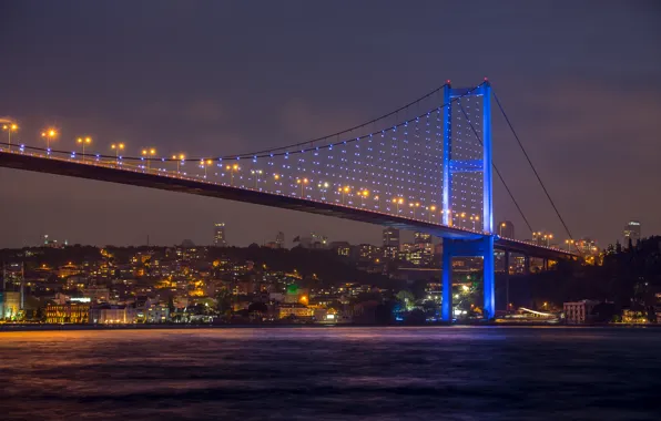 Picture city, sky, nature, Istanbul, turkey, beautiful view, Sea of Marmara, Bosphorus Bridge at night