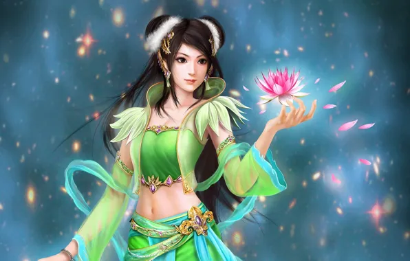 Picture flower, girl, decoration, petals, art, Lily, sparks, Perfect World, Jade Dynasty