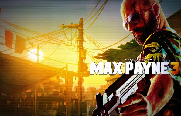 Picture blood, glasses, bald, Weapons, Uzi, Max Payne 3, Rockstar Games, the gun