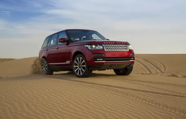 Picture sand, the sky, dunes, jeep, Land Rover, Range Rover, the front, Range Rover, Land Rover