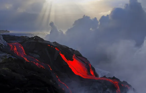 Picture color, the eruption, lava, temperature, magma