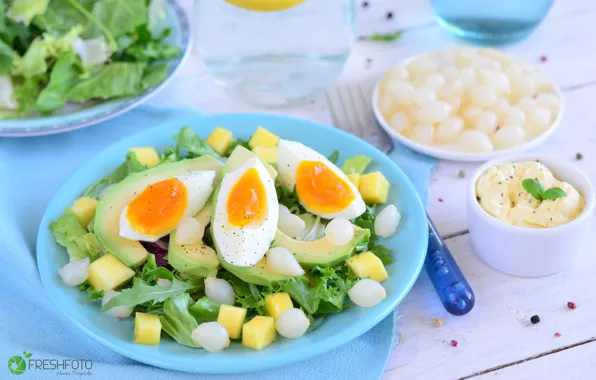 Picture egg, bow, salad, avocado