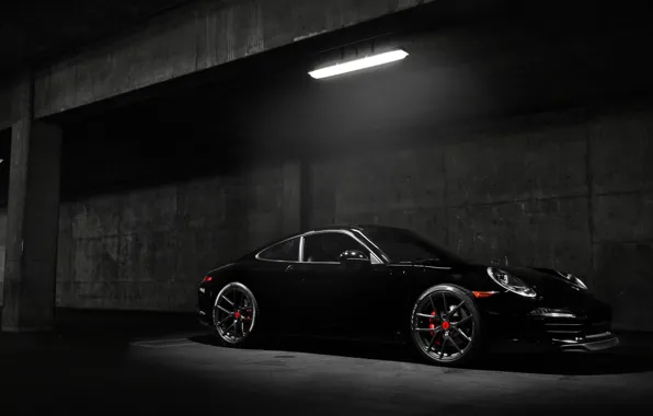 Picture car, Porsche, black, night, Carrera S