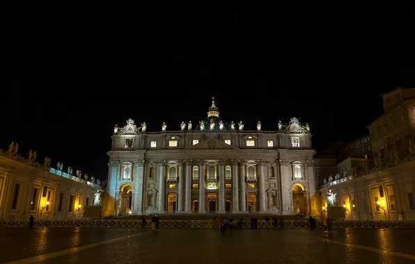 Picture night, lights, The Vatican, St. Peter's Cathedral, St. Peter's square