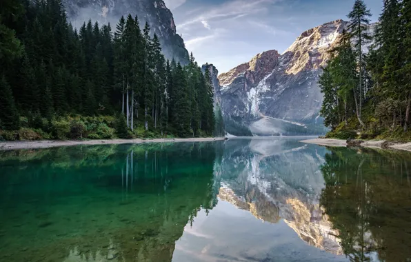 Picture trees, landscape, mountains, lake, reflection, Italy, The Dolomites