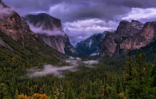Picture clouds, trees, landscape, mountains, nature, CA, haze, USA, USA, Yosemite, Yosemite national Park, Yosemite National …