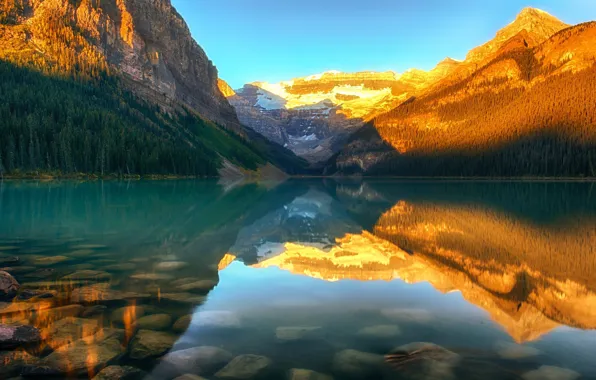 Picture forest, sunset, mountains, nature, lake, Canada