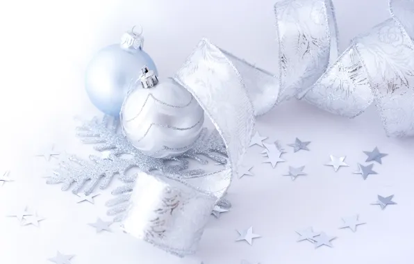 Picture winter, balls, decoration, toys, New Year, blue, Christmas, tape, stars, the scenery, white, Christmas, ribbon, …