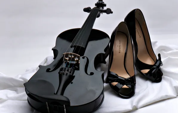 Picture music, background, violin, strings, shoes, black, fabric, white, bows, black