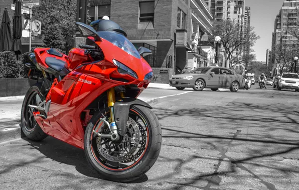 Picture machine, red, motorcycle, helmet, red, Ducati, cars, street, superbike, Ducati, pearls, 1098S