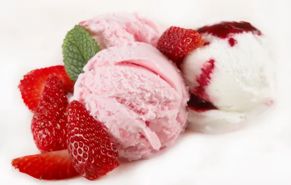 Picture Strawberry, ice cream, leaf, slices