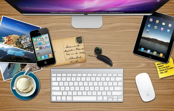 Picture iphone, Mac, ipad, apple summer desk