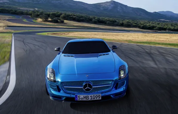Picture Mercedes-Benz, Blue, AMG, SLS, The front
