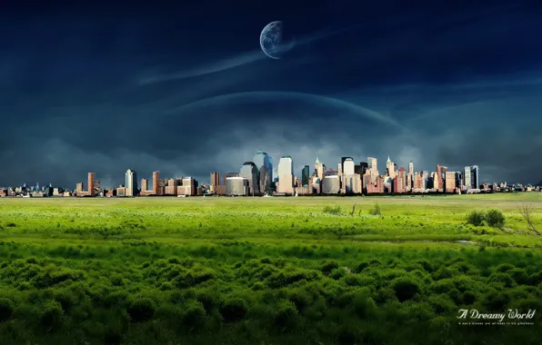 Picture grass, the city, planet, Dreamy World