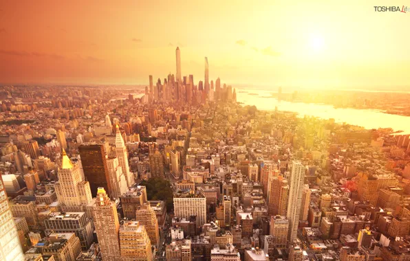Picture the sun, the city, building, home, America, new York, USA, skyscrapers, new york, usa