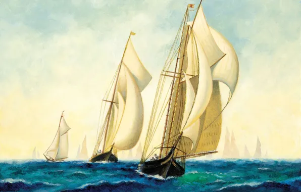 Picture sea, ships, art, Navy, painting, squadron, sailboats.