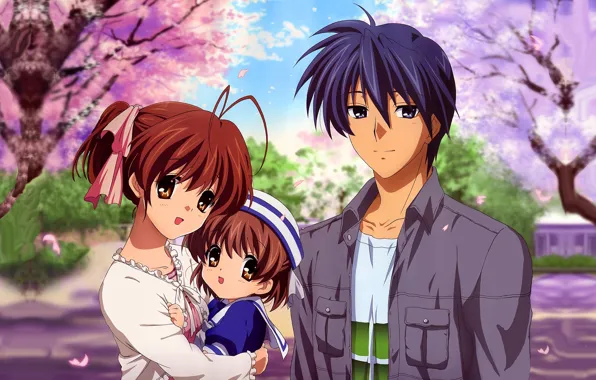 Picture girl, family, guy, clannad, child, anime, art