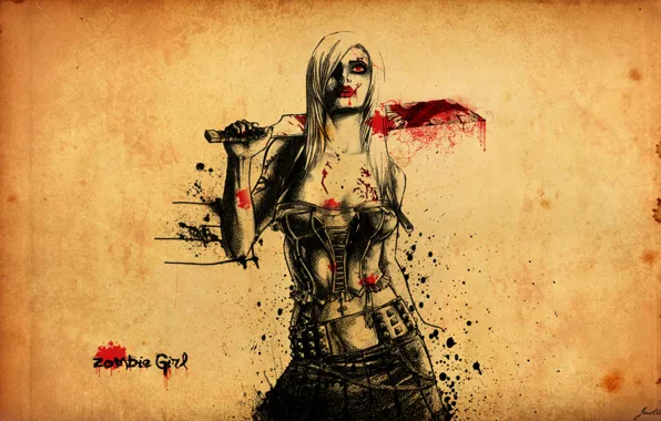 Picture girl, blood, girl, zombie, cleaver