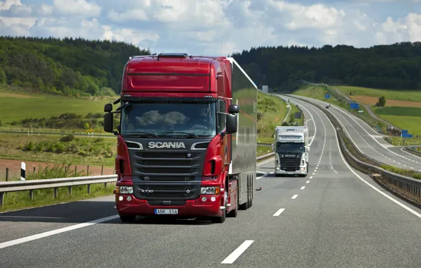 Picture Nature, Road, Truck, Field, Forest, Truck, Scania, Tractor, Scania, Scania Trucks, R730, Р730, Road, Topline