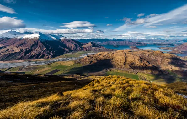 Picture mountains, lake, view, New Zealand, Wanaka