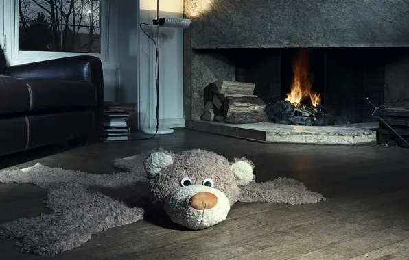 Picture house, toy, chair, bear, fireplace, apartment, plush, mansion, the room