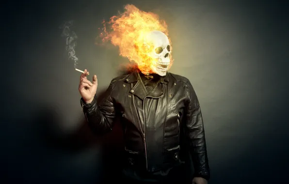 Picture fire, people, skull, cigarette